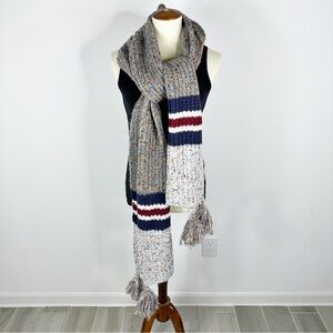 Free People Rugby Stripe Tassel Scarf Grey Navy